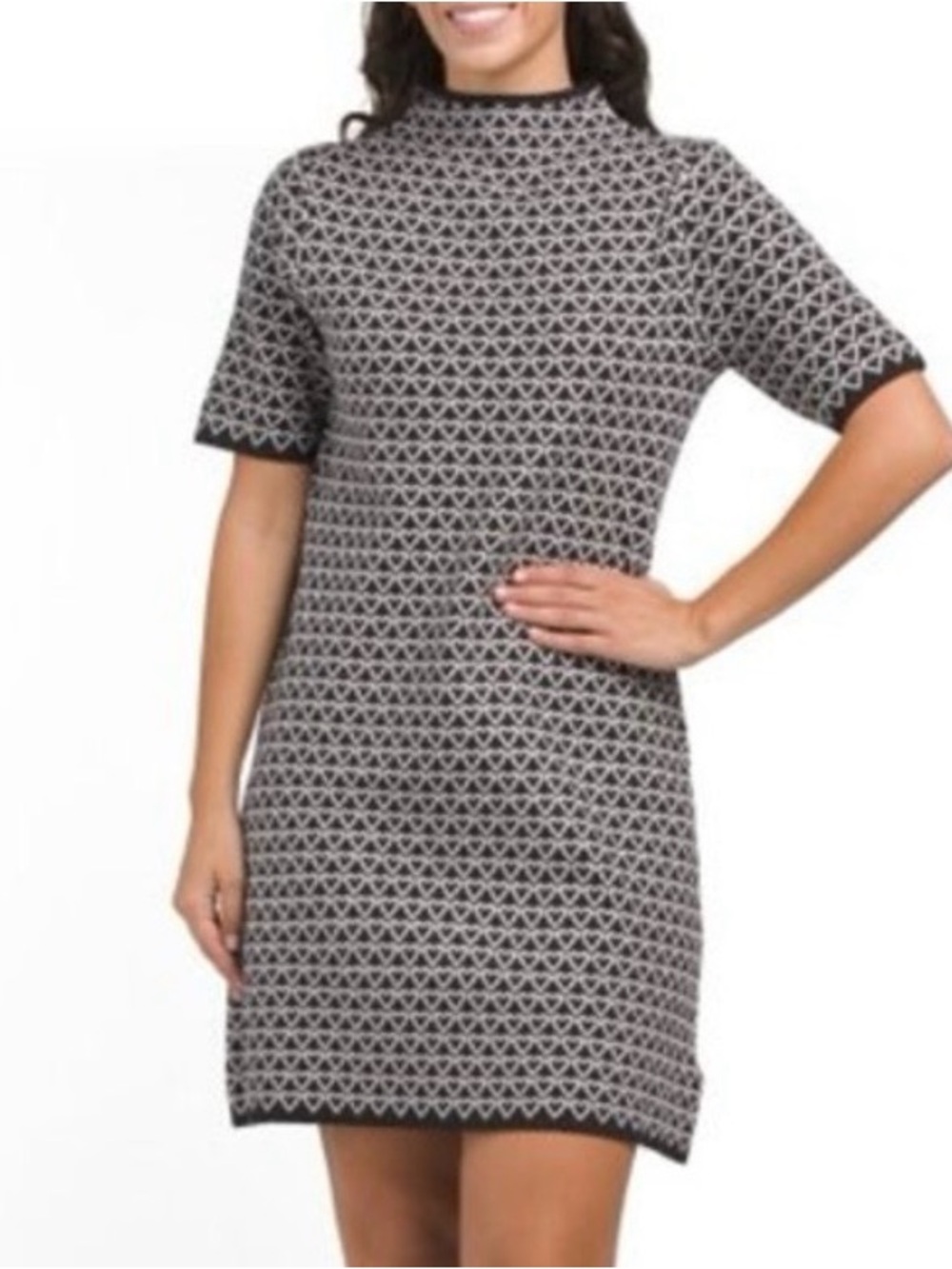 NWT. Nicole Miller New York. Black & White Hearts Sweater Dress. Size Small.